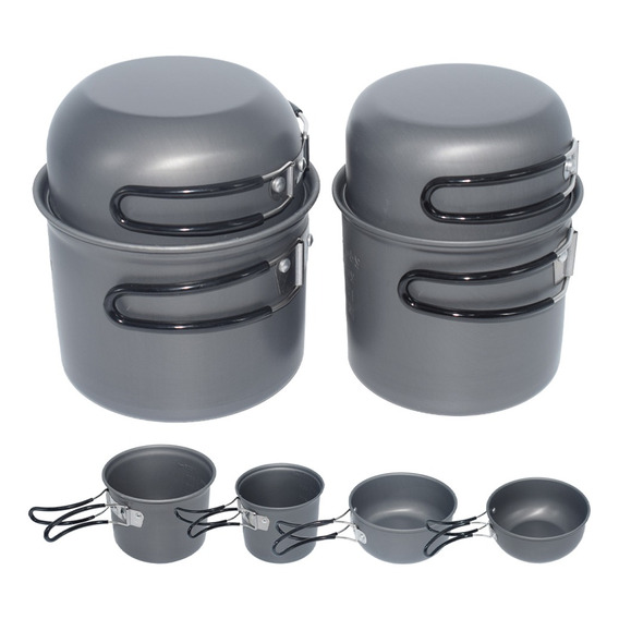 Kit Camping Marmita Gadnic 2 Ollas De Aluminio + 2 Sartenes