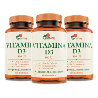 Vitamina D3 Fv 180 Capsulas 3 Frascos 800 Ui. Sabor Natural / 3x60 Capsulas