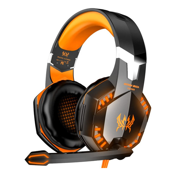 Audífonos Gamer G2000 Negro Y Naranja Con Luz Led