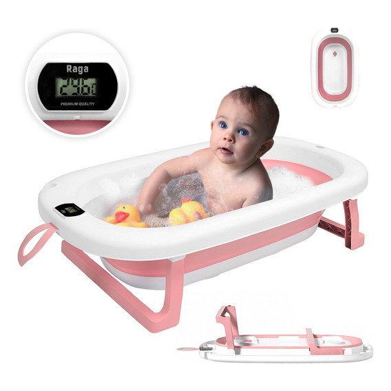 Bañera Tina De Baño Para Bebe Plegable Portatil Casa Y Viaje Color Rosa Pastel