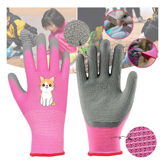 Guantes De Jardinería Para Niños 5 A 11 Años Azul Y Rosado