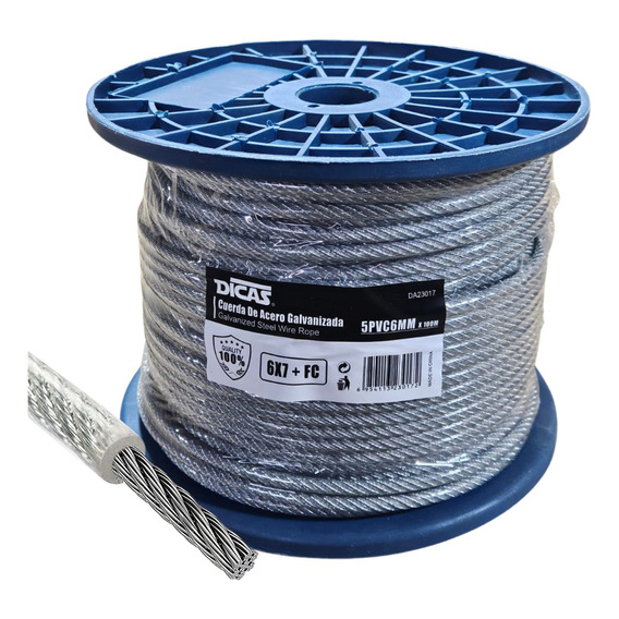 Piola Cable De Acero 5 A 6 Mm Forrado Pvc 100 Metros