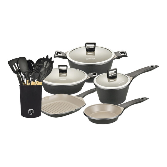 Kit Batería Cocina 8 Pza + Set 12 Utensilios Simplit