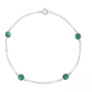 Pulseira Feminina Pedra Verde Esmeralda Prata 925 Luxo