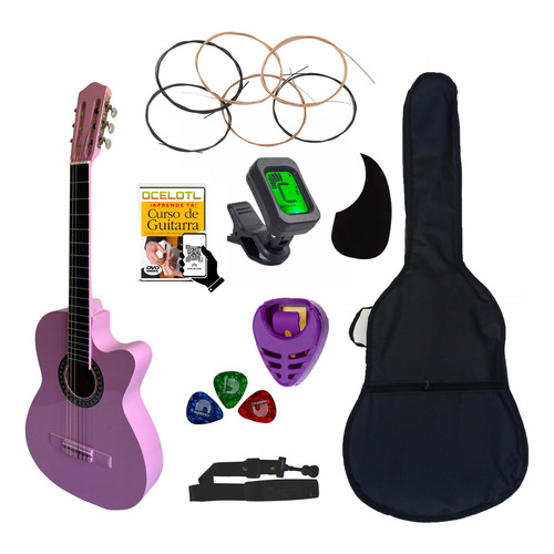 Guitarra Acústica Curva Ocelotl Paquete Vital De Accesorios Color Rosa Orientación de la mano Derecha