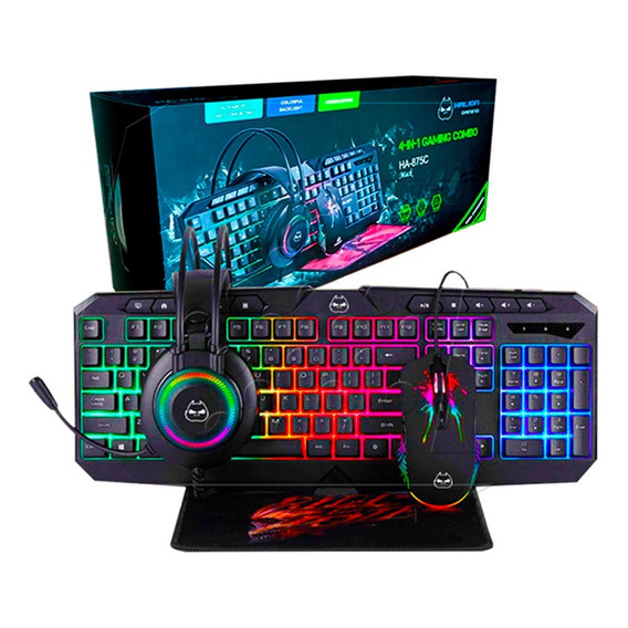 Kit Gamer Halion 4 En 1 Mack Rgb Teclado Mouse Audifono Pad