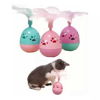 Juguete Huevo Equilibrista Para Gato Con Pluma Y Cascabel Color Rosa