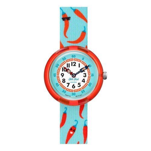 Reloj Flik Flak Happy Chilli Fbnp185 Color De La Correa Azul Color Del Bisel Rojo Color Del Fondo Rojo