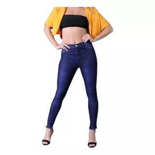 Jeans Elastizado Chupín Tiro Alto Mujer Azul Cuota