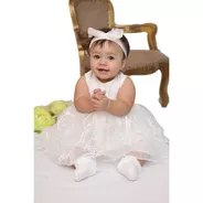 Vestido Bebê Ou Rn Batizado Batismo Renda Branca Com Tiara 