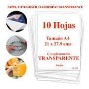 Papel  Adhesivo Transparente Pet Impresoras Inkjet A4 X 10h