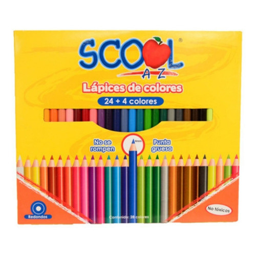 Lapices De Colores Scool 24 Colores + 4 Punta Gruesa