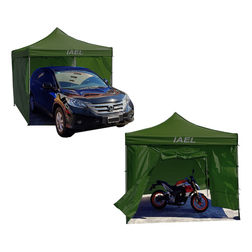 Gazebo Carpa 3x3 Bolso 4 Paredes Impermeable Reforzado Verde