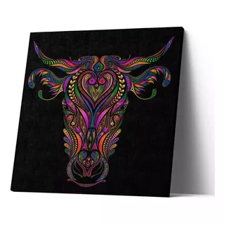 Cuadro Canvas Decorativo Toro Estilo Huichol Colore 60x60 Cm