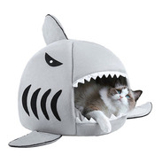Casa Para Gato Tiburón, Felpa Con Cogin Y Acolchado Lavable 
