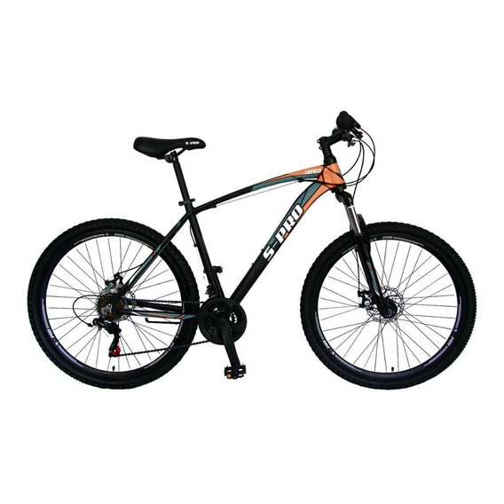 Mountain bike masculina S-Pro Zero 3  2023 R29 21v frenos de disco mecánico cambios Shimano Tourney TX50 color negro mate/naranja con pie de apoyo