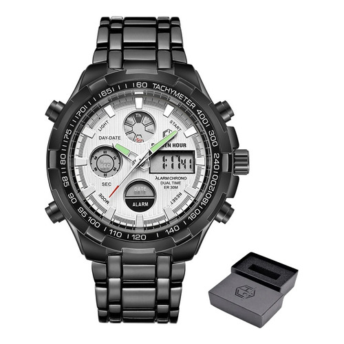 Reloj Impermeable De Cuarzo Goldenhour Business Color De La Correa Black/white