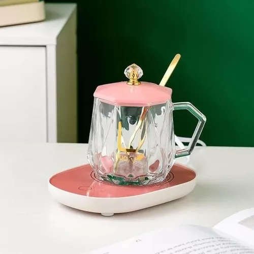 Taza Eléctrica De Cerámica Con Calentador Portátil Cristal Color Rosa