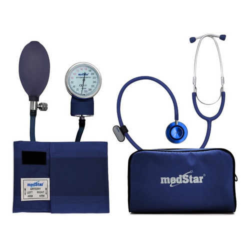 Kit Baumanómetro Con Estetocopio Doble Campana Medstar Color Azul