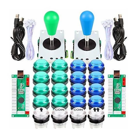 Kit Arcade Joystick  2 Jugadores Pc/ Mame/ Led Azul Verd Usb