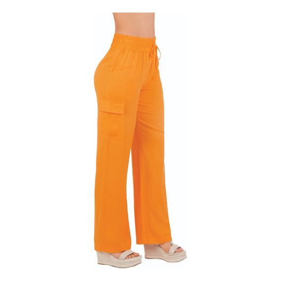 Pantalón Casual Dama Cintura Elástica Naranja 903-40