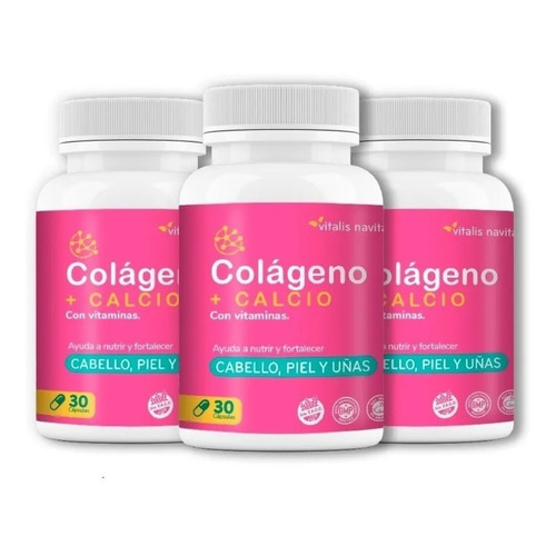 Suplemento en cápsula Vitalis Navitas  Suplemento Nutricional Colágeno + Calcio en pote 90 un pack x 3 u