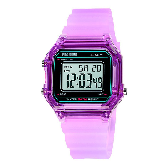 Reloj Unisex Skmei 1698 Sumergible Digital Alarma Cronometro Color de la malla Morado Color del fondo Blanco