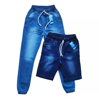 Kit Bermuda E Calça Jeans Com Lycra Infantil Meninos.