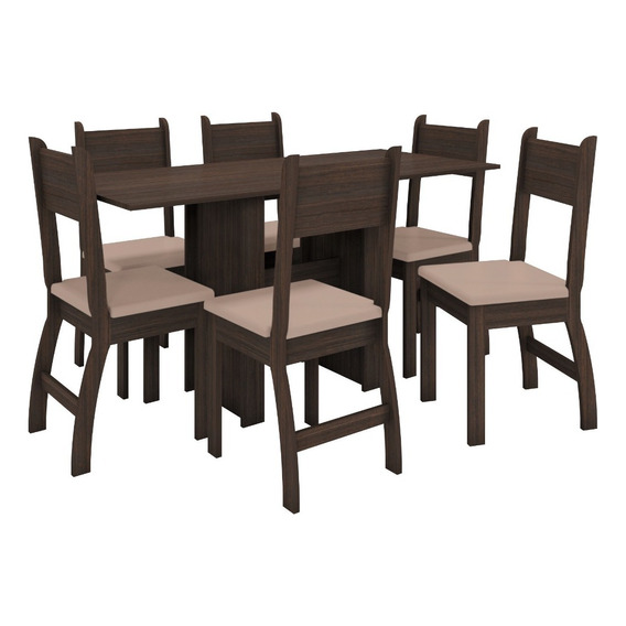  M&C Juego De Comedor Mesa 6 Sillas Madera Mdf Tapizado Color Marrón