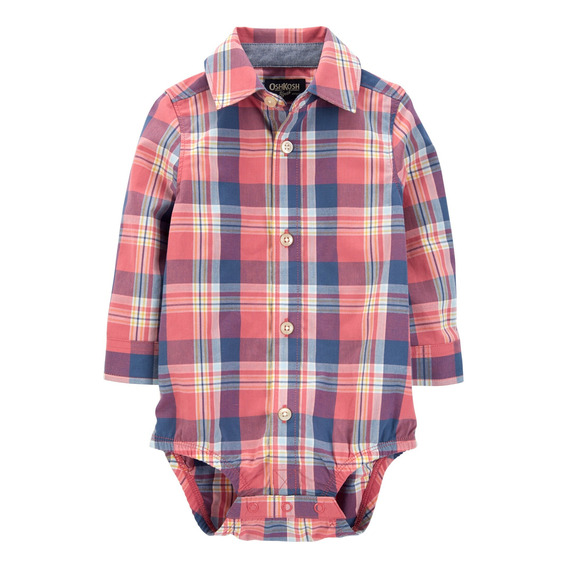 Body De Algodón, Tipo Camisa Diseño Escoces Oshkosh 1p5392