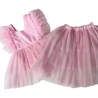 Romper Baby 2 Em 1 Luxo Rosa Pluminhas Tam 1 Ano