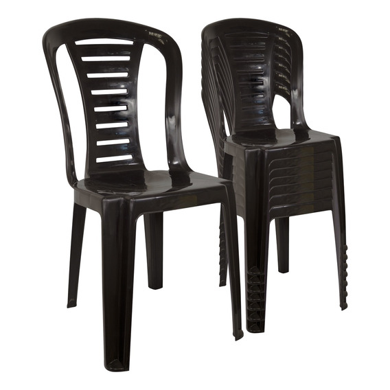 Silla Plástica X 8 Apilable Reforzada Negro Reina Quality