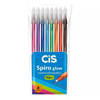 Caneta Esferográfica Cis Spiro Glow 8 Unidades 0.7mm