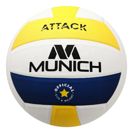 Pelota De Voley Munich Attack Costura Laminated Profesional Color Blanco-amarillo-azul