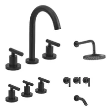Grifería Set Lavatorio Bidet Ducha Baño Peirano Adra Black 90-166n Color Negro Combo Pack Negra Bano