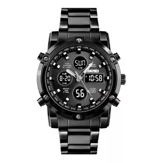 Reloj Hombre Skmei 1389 Acero Alarma Cronometro Elegante Color De La Malla Negro/negro