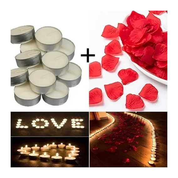 Combo San Valentin Enamorados Romantica Petalos + 25 Velas 
