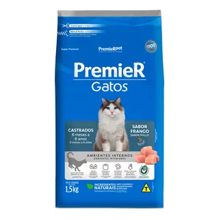 Alimento Premier Gatos Castrados Pollo 1, 5 Kg