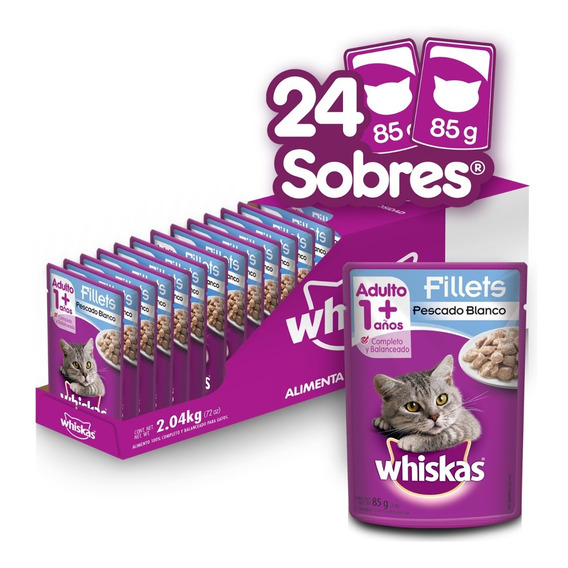 Caja Alimento Húmedo Whiskas Gatos Pescado Blanco X24 Sobres