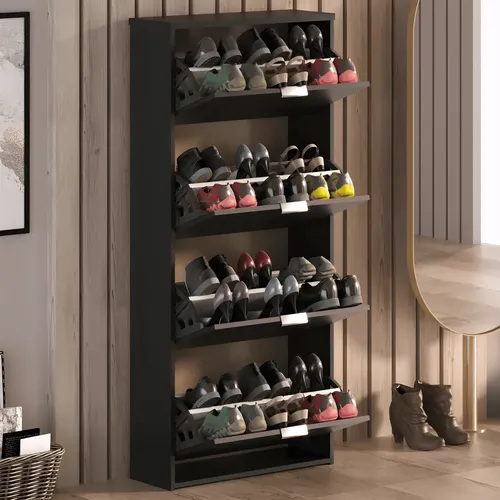クロネコセット Sapateira Safira 4 Portas MDP Cor Preto Onix | Parcelamento sem juros
