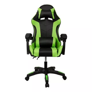 Cadeira Escritório Gamer Ergonômica Reclinável C Massageador Cor Preto/verde Material Do Estofamento Couro Sintético