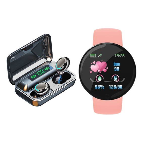 Smartwatch Reloj D18 Rosa Combo + Auriculares In-ear F9-5