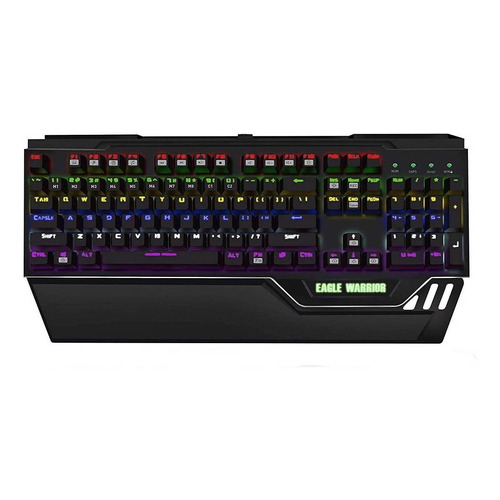 Teclado gamer Eagle Warrior Revolution QWERTY Outemu Blue inglés color negro con luz rainbow