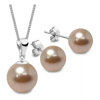 Juego Zvezda Crystals Pearls, Color Peach Plata .925