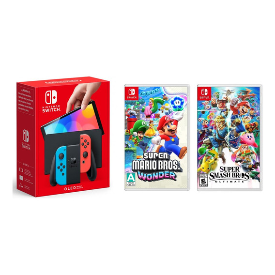 Nintendo Switch Oled 64gb Neon+ Mario Wonder Y Smash Bros