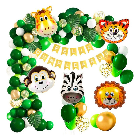 Pack De 137 Globos Selva Safari  5 Animales 60 Cm Cinta Etc