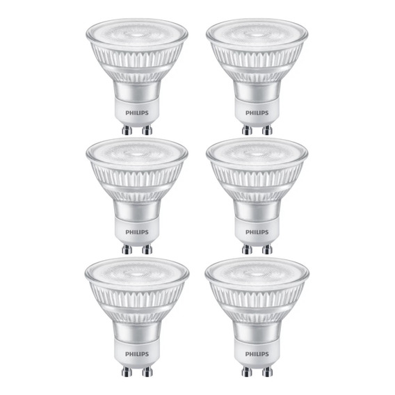 Set 6 Philips Vidrio Premium Gu10 6w Alta Potencia