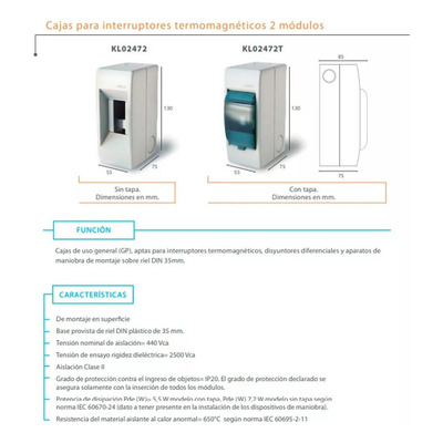Caja Para Termica 2 Bocas Exterior Con Tapa Kalop