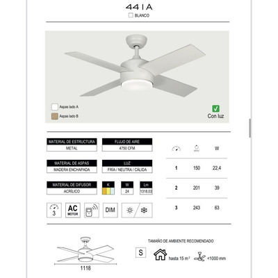 Ventilador De Techo Blanco 44ia Led 24w Control Remoto Laft