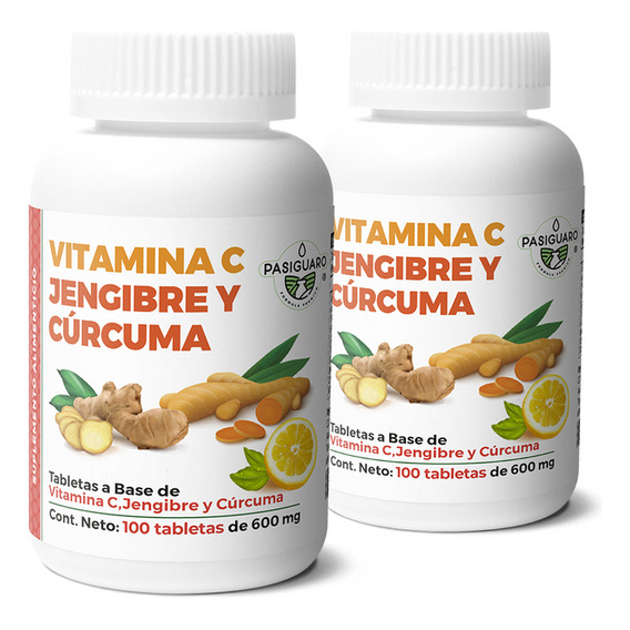 Vitamina C, Jengibre Y Cúrcuma 100 Tabletas De 600 Mg Sabor Sin sabor